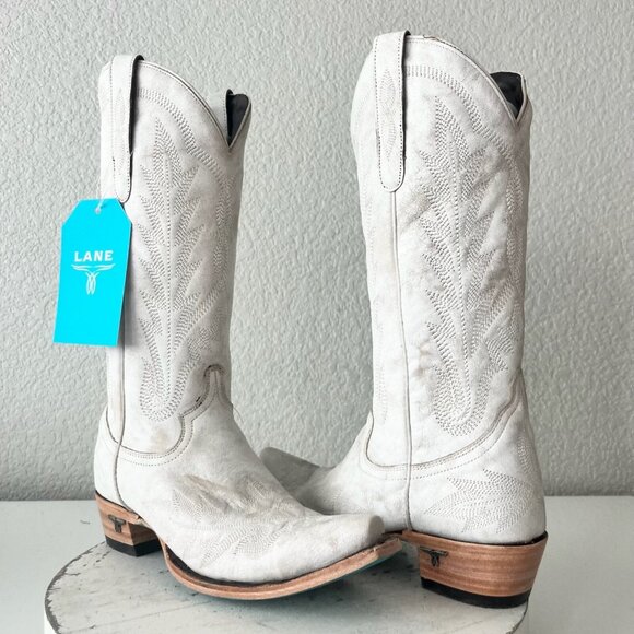 Lane boots Shoes - Lane LEXINGTON White Cowboy Boots Womens 7 Leather Western Cowgirl Mid Calf Tall